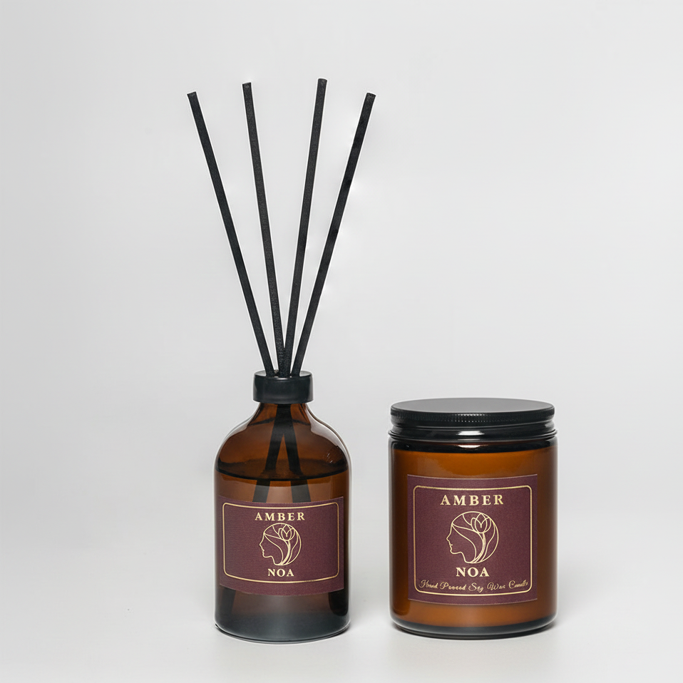 Amber Scented Candle & Reed Diffuser Set