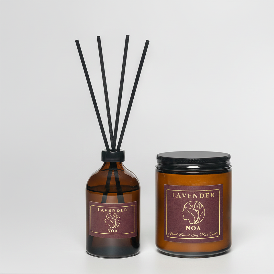 Lavender Scented Candle & Reed Diffuser Set