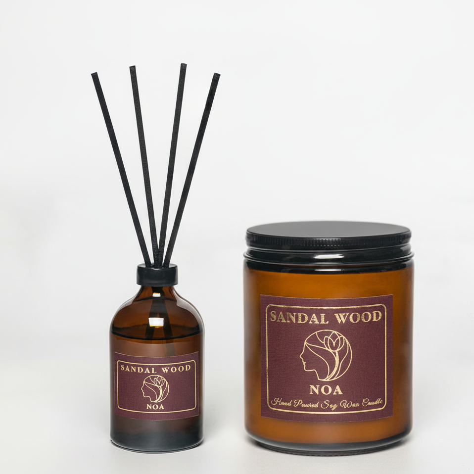 Sandal Wood Scented Candle & Reed Diffuser Set
